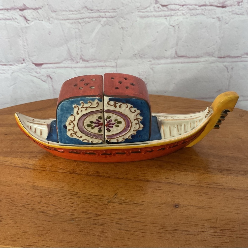 Vintage Japanese Boat Ceramic Salt and Pepper Shaker Pair